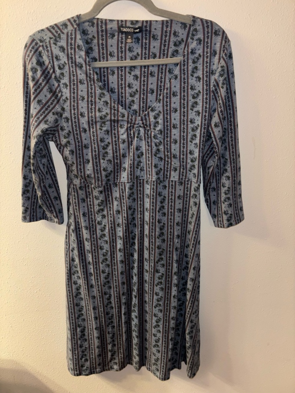Toad&Co Blue Striped Floral Tie-Front Long Sleeve Dress